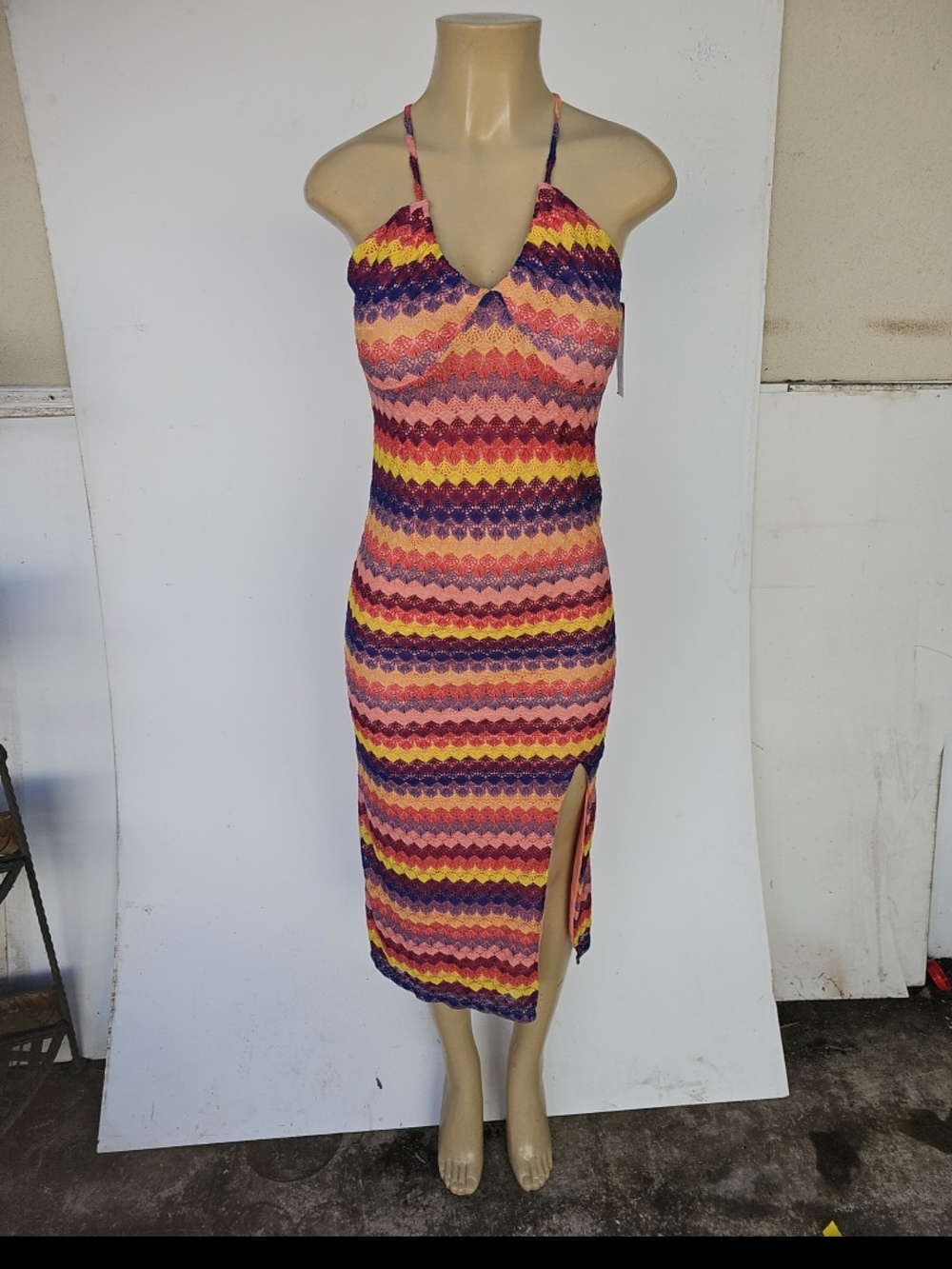 wild fable Colorblock Chevron Knit Maxi Dress — Yellow, Pink, Purple
